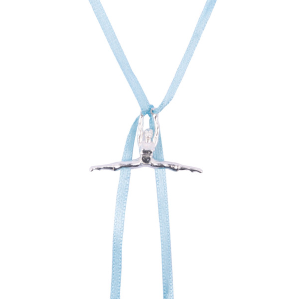 Aerial Silk Necklace - Silver Pendant  + Light Blue Silk