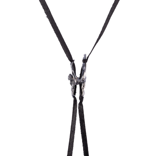Aerial Silk Necklace - Silver Pendant  + Black Silk